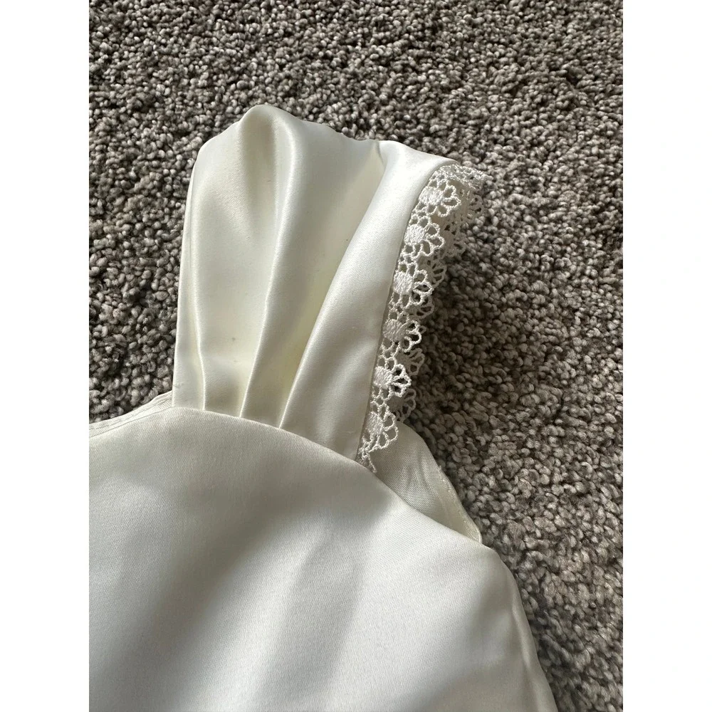 Kids Dream Ivory Satin Tulle Flower Girl Dress Pearl Floral Waist Style 222